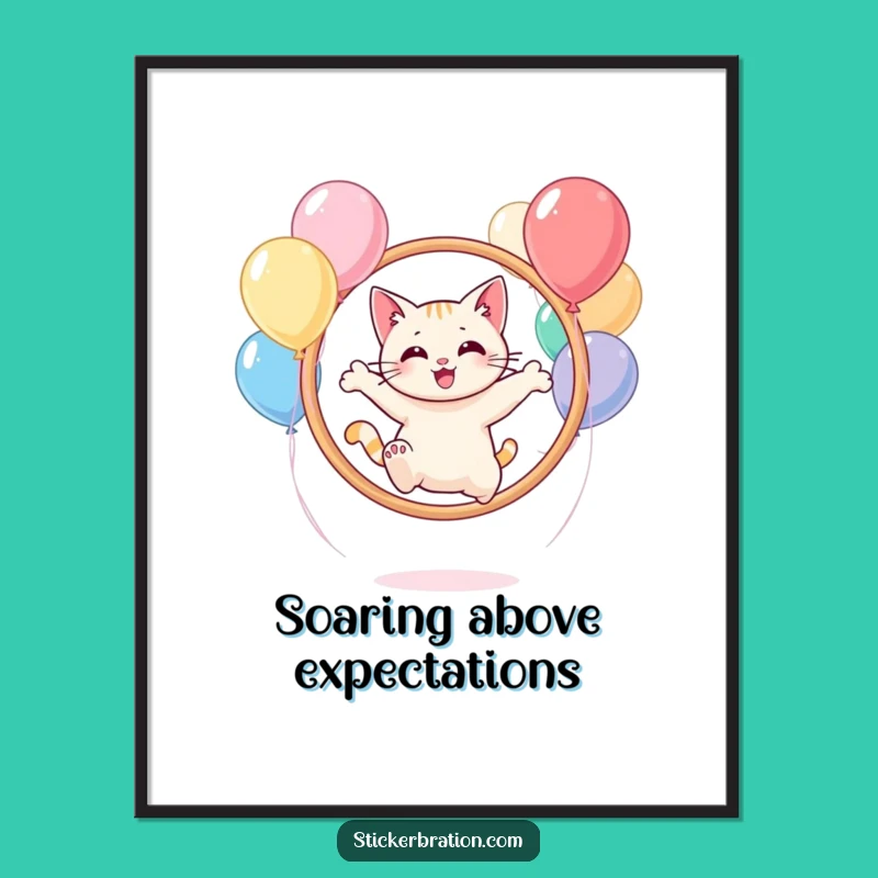 Funny Cat Balloon Hoop Poster: Joyful Art, Instantly Brighten Your Walls!