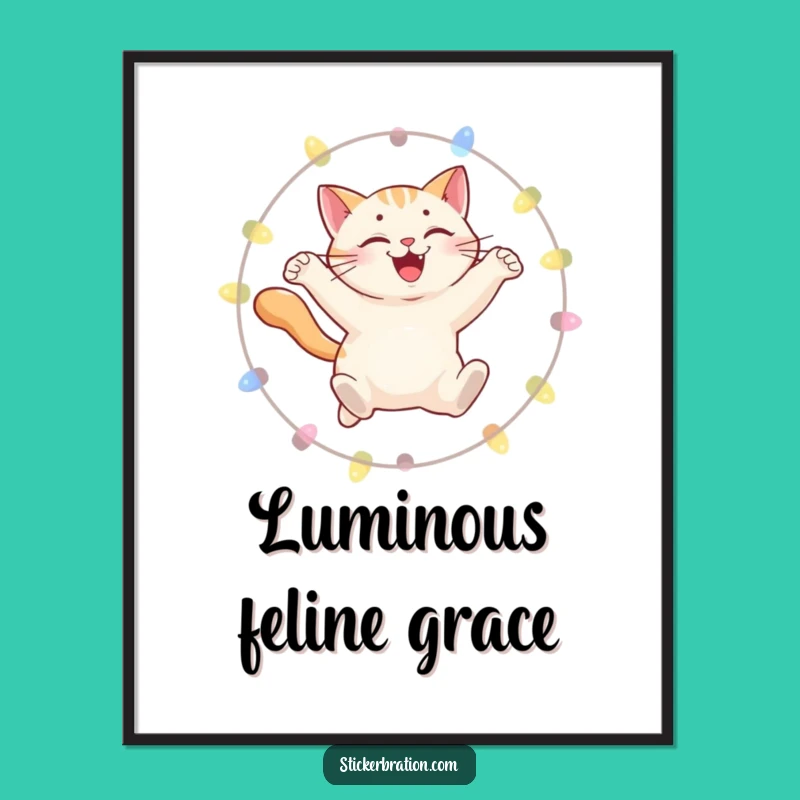 Funny Cat Poster: Leaping Lights Art, Whimsical Wall Decor
