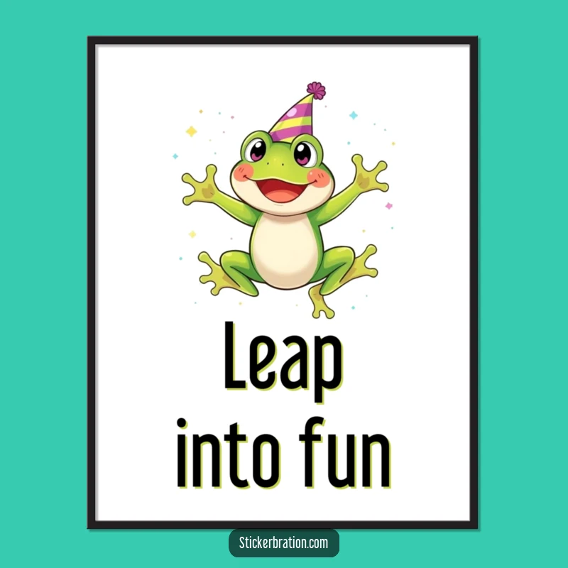 Funny Frog Party Poster - Glitter Jumping Frog Wall Art
