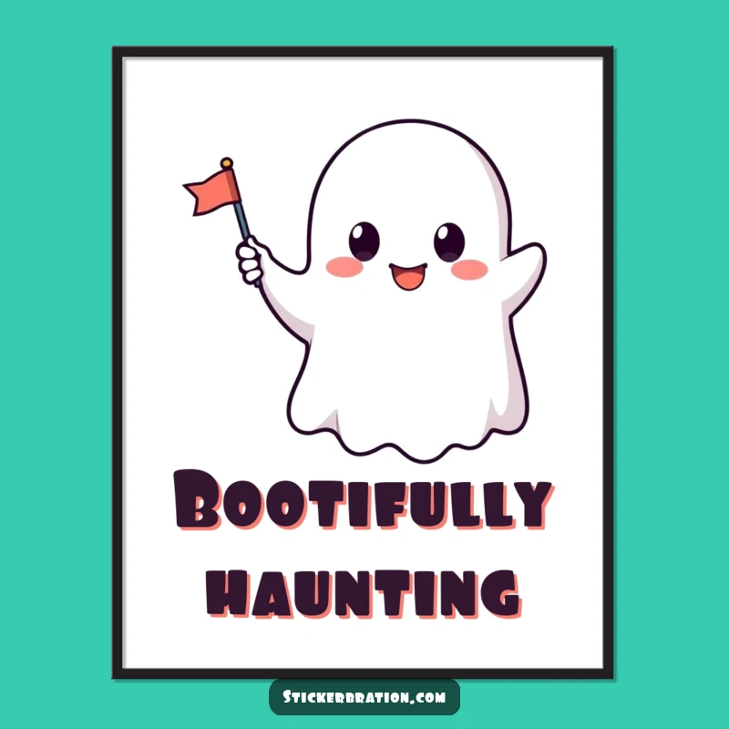 Funny Ghost Flag Poster: Cute Wall Art, Perfect Spooky Gift