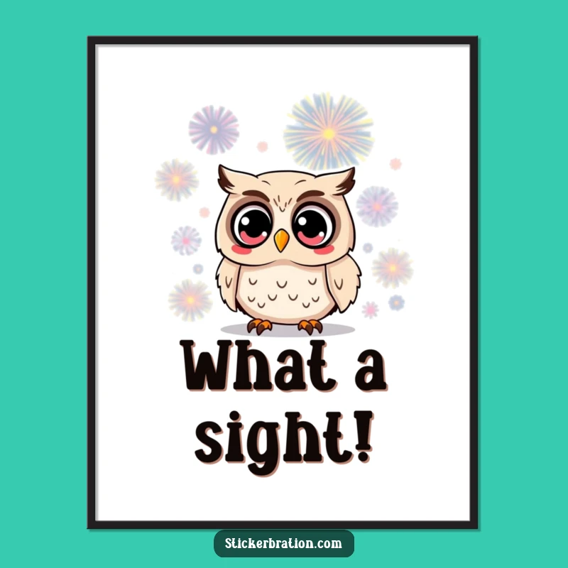 Funny Owl Firework Poster: Surprised Character Art, Hilarious Gift!