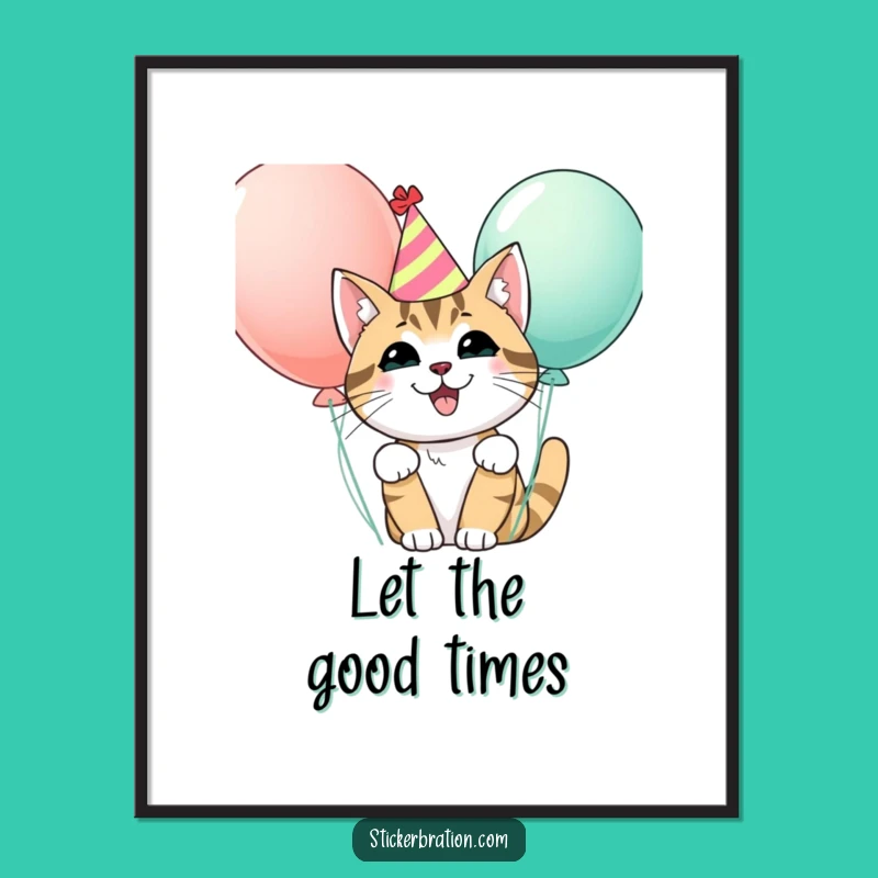 Funny Party Cat Poster - Festive Character Art to Brighten Your Space