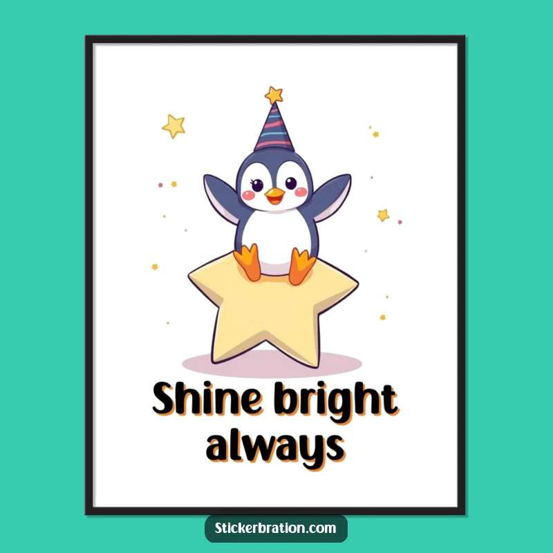 Funny Penguin Dance Poster: Celebratory Star Art for Wall Decor