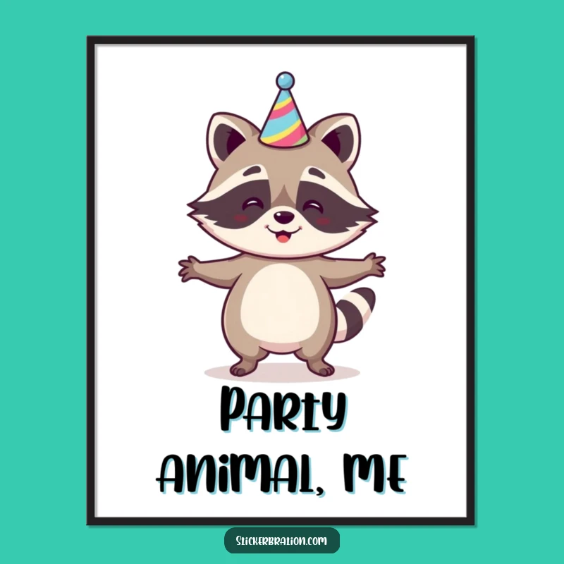 Funny Raccoon Jig Poster - Festive Dance Art Print with Hat, Perfect Funny Gift!