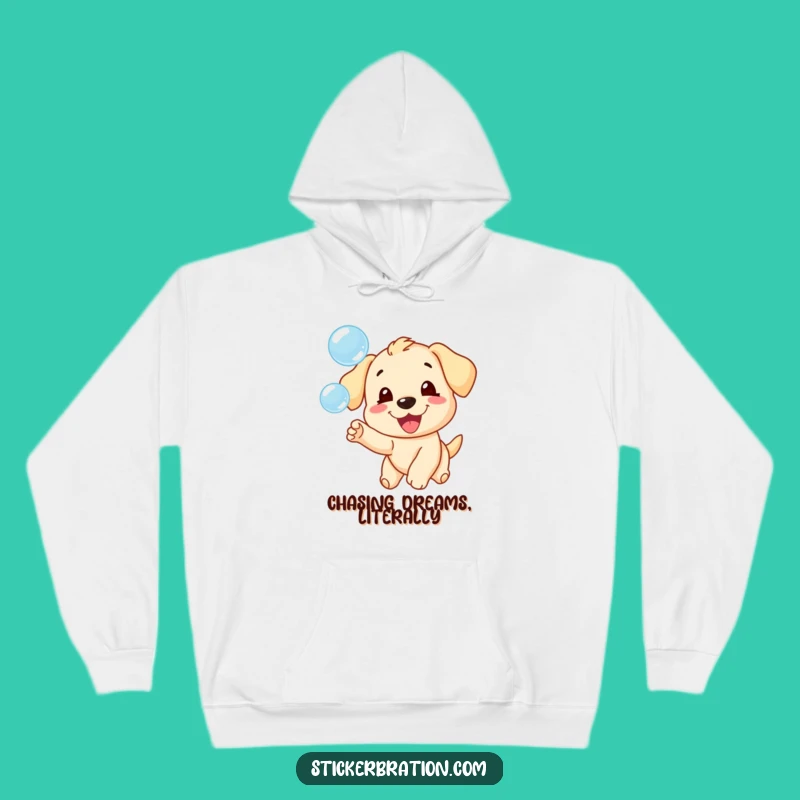 Cozy Funny Puppy Chasing Bubbles Hoodie - Warm Playful Dog Gift