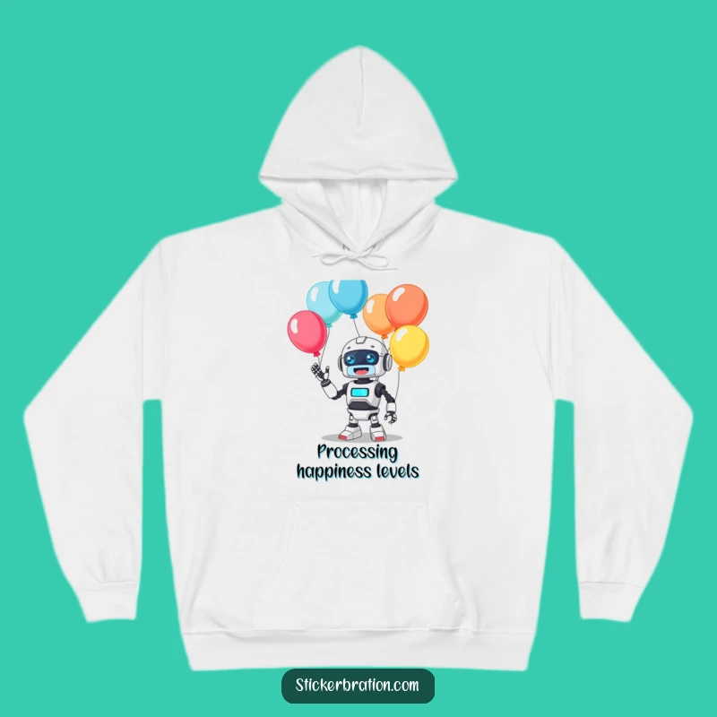 Cute Beep Robot Juggling Balloons Hoodie - Funny & Cozy Gift for All Ages
