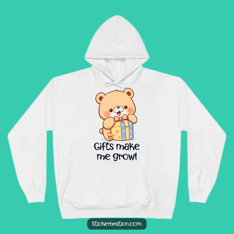 Funny Bear Unwrapping Hoodie: Cozy Excited Gift Box Wear for Comfort