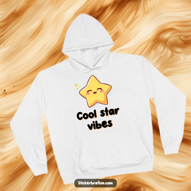 Funny hoodie featuring a smiling star character winking, with a prominent sparkly trail, offering a warm and humorous vibe.