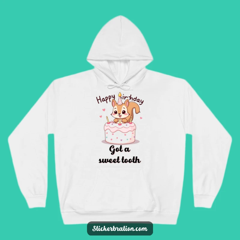 Funny Squirrel Cake Hoodie: Cozy Mischievous Birthday Wear for Comfort