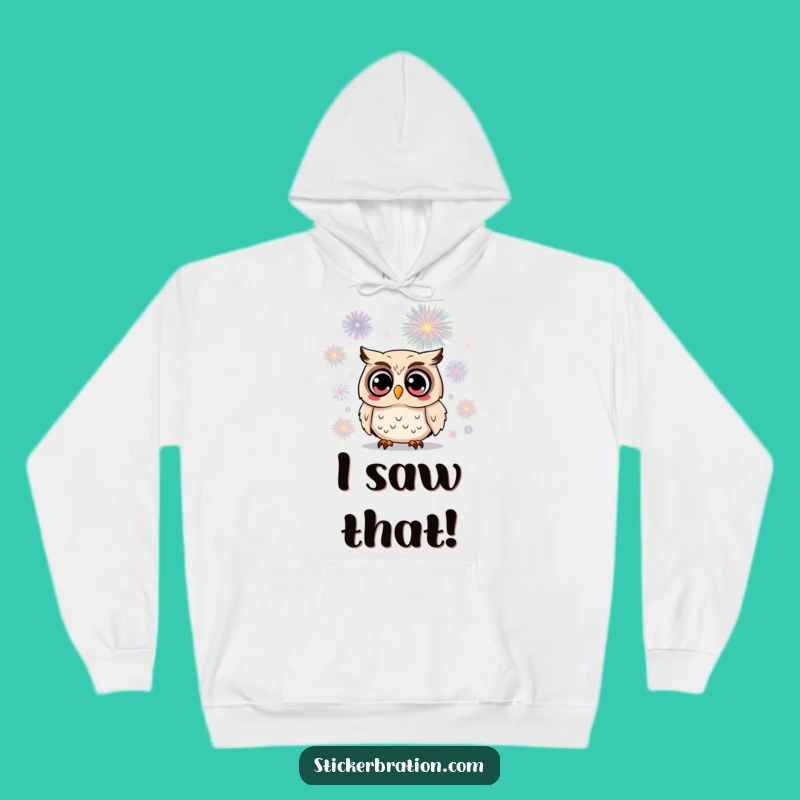 Funny Owl Firework Hoodie: Cozy Surprised Character Style, Perfect Funny Gift!