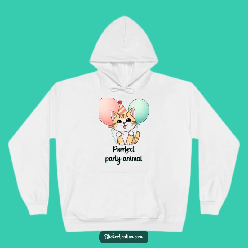 Cozy Funny Party Cat Hoodie - Stay Warm with Festive Character Art