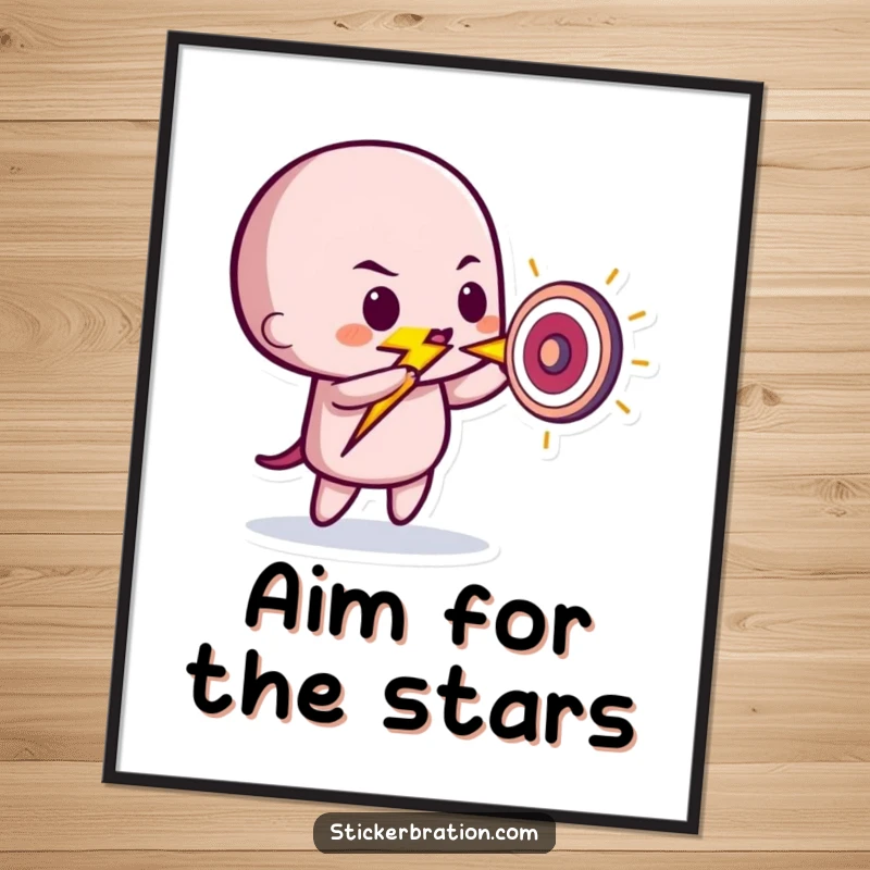 Funny Free Printable Wall Art: A playful lightning bolt character aiming precisely at a tiny bullseye, showcasing focus and humor.