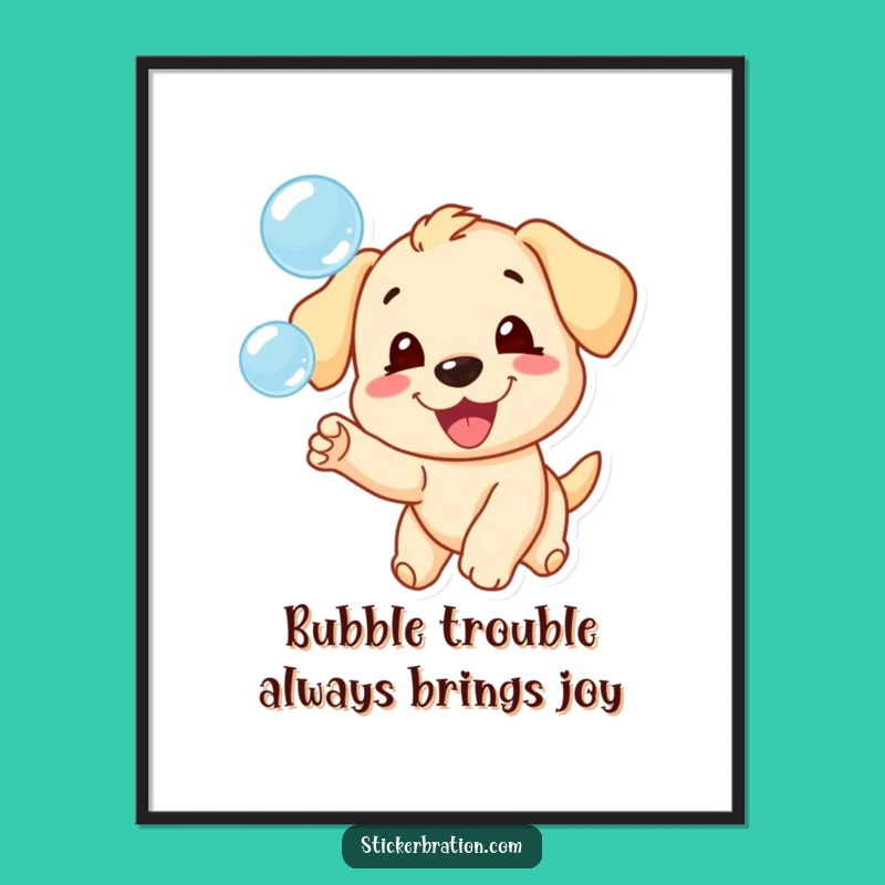Free Printable Puppy Wall Art: Funny Dog Chasing Bubbles Downloadable Decor for Any Room