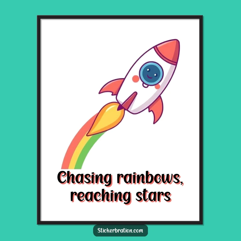 Free Printable Rocket Wall Art - Funny Rainbow Trail Decor