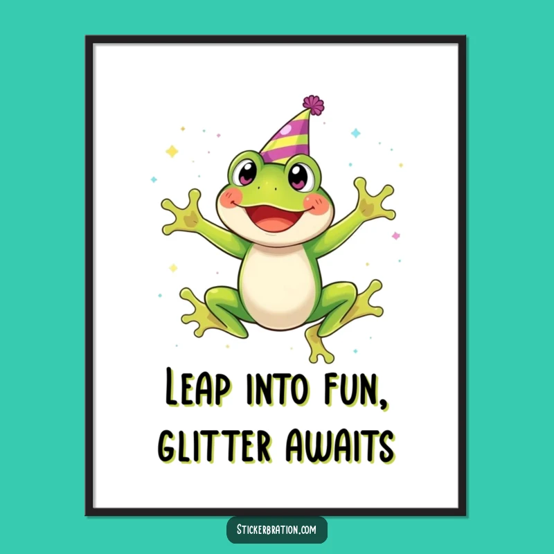 Free Printable Frog Wall Art: Funny Glitter Jumping Frog Downloadable Decor for Any Room
