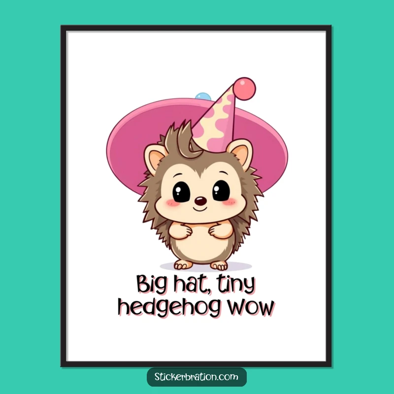 Free Printable Wall Art: Hedgehog's Party Hat Peek, Funny Downloadable Decor, DIY Cute Art