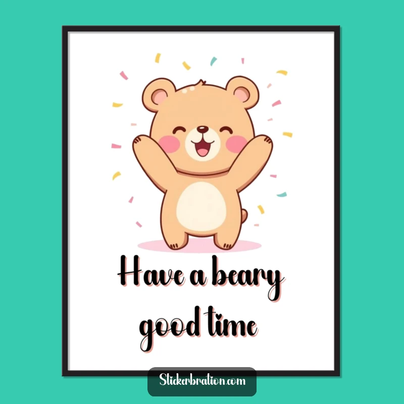 Funny Free Printable Wall Art: Bear Tosses Confetti - Cute Downloadable Decor