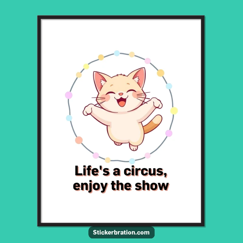 Funny Free Printable Wall Art: Cat Leaping Hoop, Whimsical Downloadable Decor
