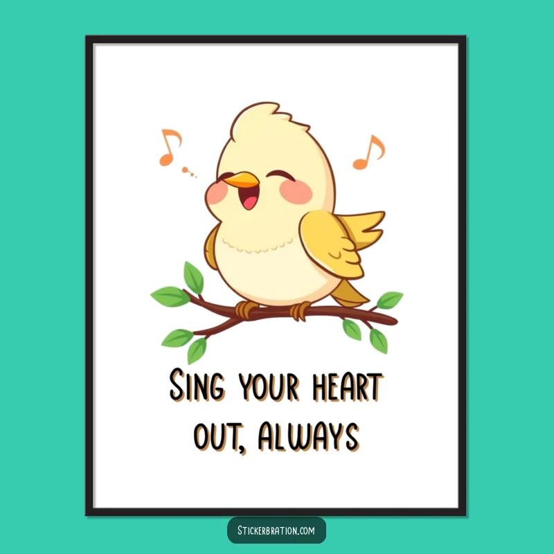 Funny Free Printable Wall Art: Chirpy Bird's Happy Song, Downloadable