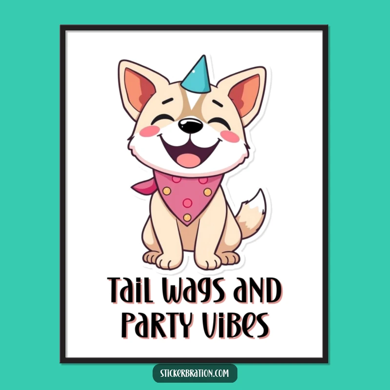 Funny Free Printable Wall Art: Party Dog Celebration Downloadable Decor