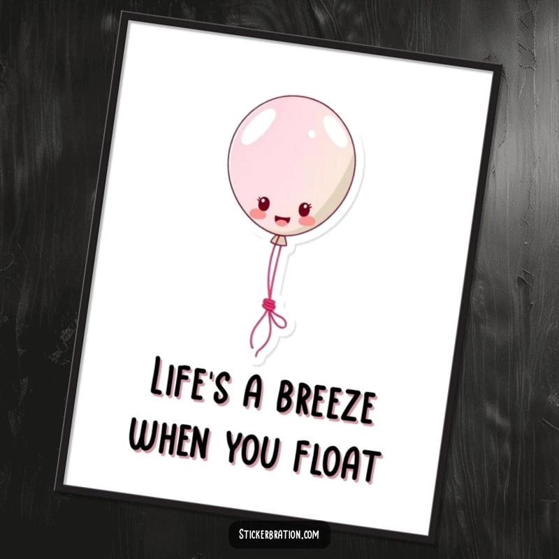 Funny Free Printable Wall Art: A cheerful balloon sticker character happily floating with a string lasso, bringing joy.