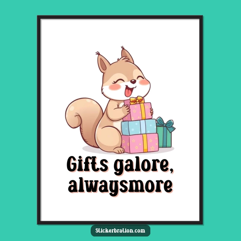 Free Printable Wall Art: Joyful Squirrel Gift Stack Decor