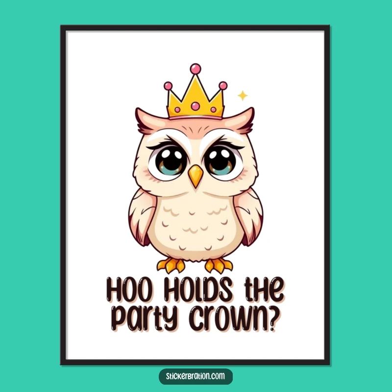 Funny Free Printable Wall Art: Shocked Owl Party Crown Downloadable Art Gift