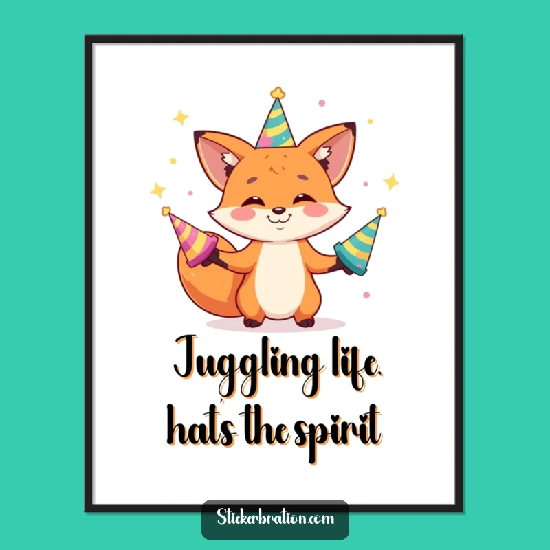 Free Printable Wall Art: Fox's Party Juggling! Funny Downloadable Decor