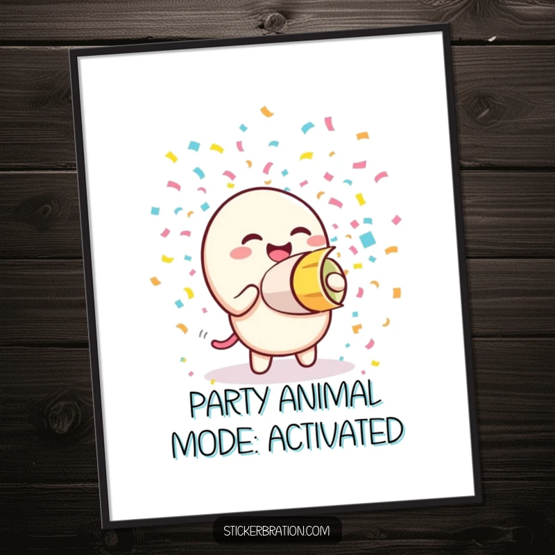 Funny Free Printable Wall Art of a gleeful confetti cannon character unleashing a vibrant explosion of colorful paper streams.