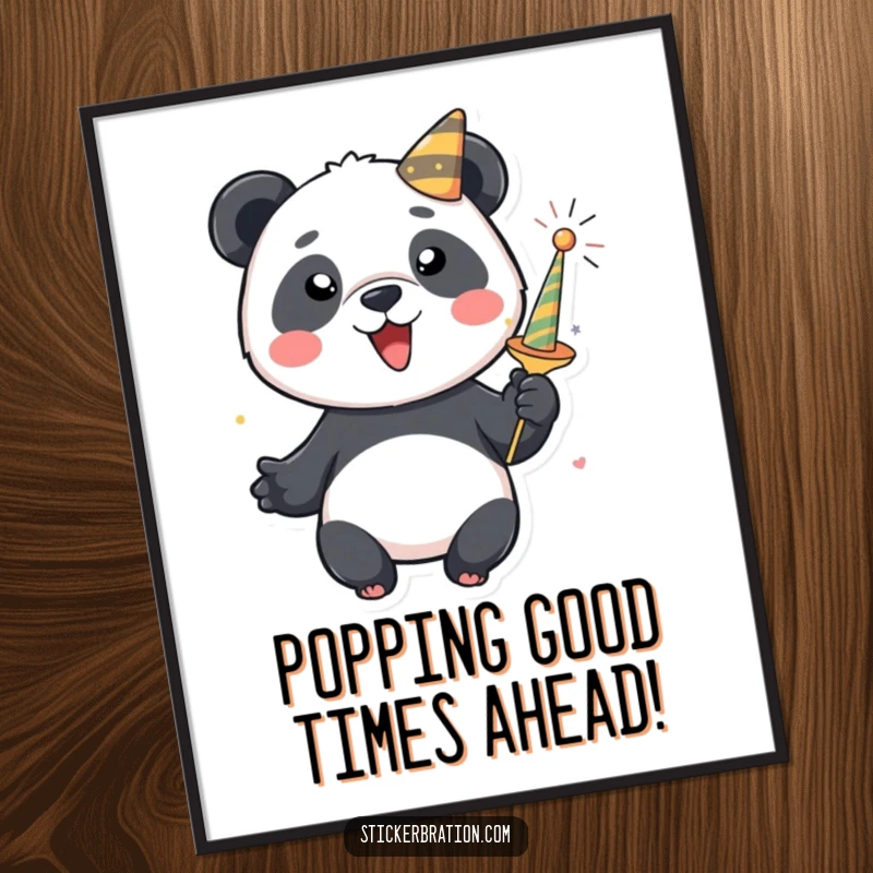 Funny Free Printable Wall Art: A lively panda character is captured mid-action, popping a festive party popper with confetti.