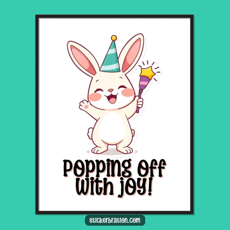 Funny Free Printable Wall Art: Cheerful Bunny Party Popper, Quirky Decor