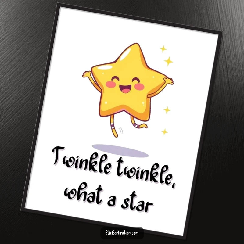 Funny free printable wall art: A smiling star dances with joy, creating a mesmerizing trail of sparkles.