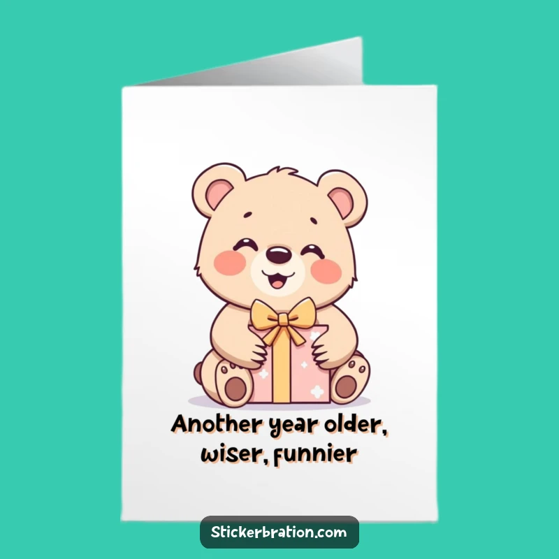 Free Printable Birthday Card: Bear Cub's Gift Surprise, Funny Downloadable, DIY Delight