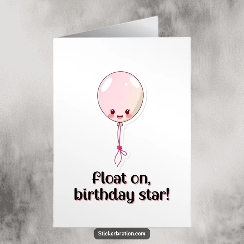 Funny Free Printable Birthday Card: Cheerful balloon character joyfully floating and lassoing wishes with its string.
