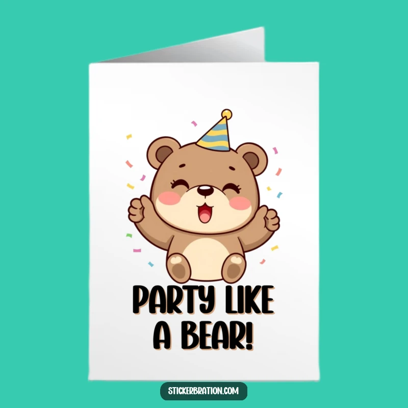 Free Printable Bear Party Birthday Card - Cheerful Downloadable Gift for a Fun Celebration