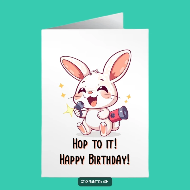Free Printable Birthday Card: Bunny Noisemaker Sparkle Downloadable Gift