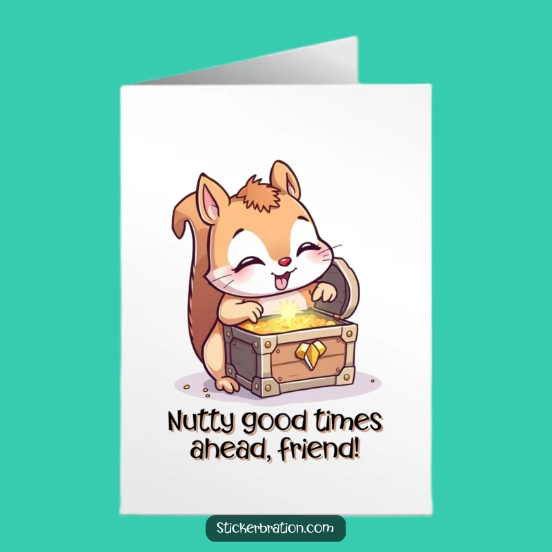 Free Printable Birthday Card: Curious Squirrel Finds Funny Treasure Gift