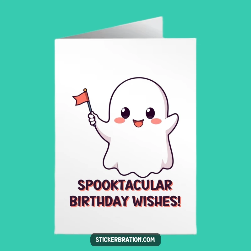 Free Printable Birthday Card: Ghost Waves Hello - Cute & Funny Downloadable Greeting