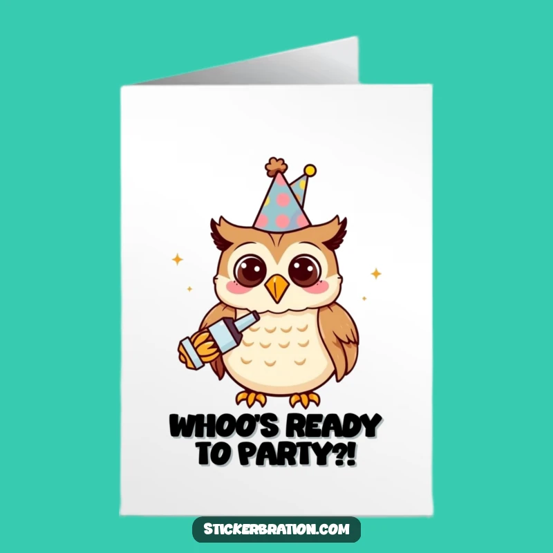 Free Printable Birthday Card: Party Owl with Noisemaker Downloadable Gift
