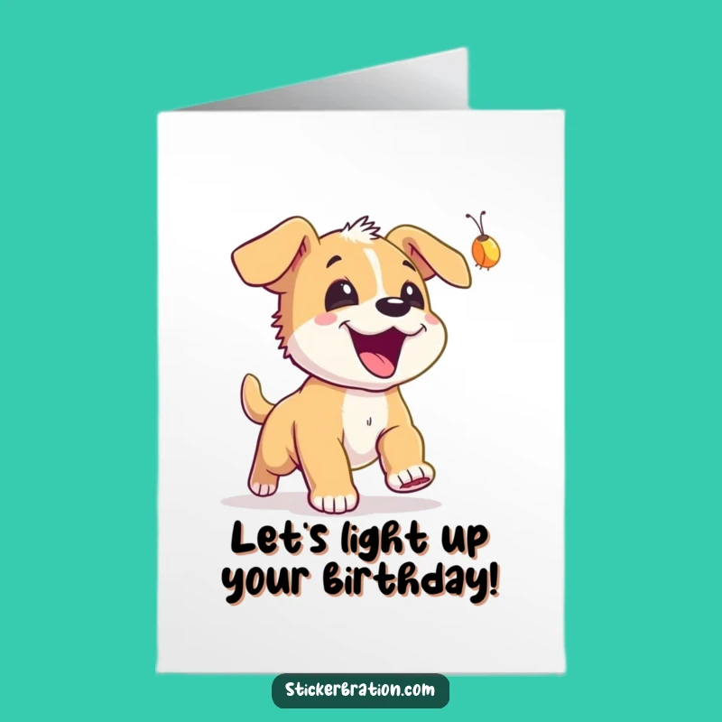 Free Printable Birthday Card: Puppy Chasing Firefly, Fun Gift