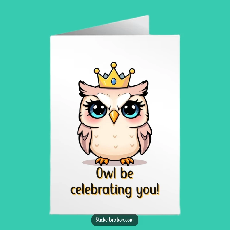 Free Printable Birthday Card: Shocked Owl Party Crown Fun Gift