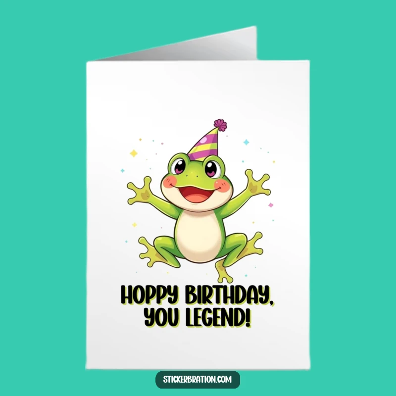 Free Printable Frog Birthday Card: Funny Party Hat Frog Glitter Jump Downloadable Greeting