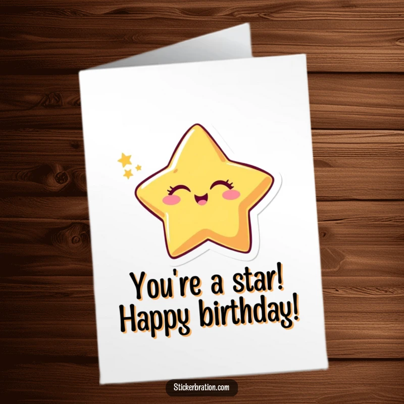 Funny Free Printable Birthday Card: A smiling star character winks playfully, leaving a shimmering, sparkly trail behind.