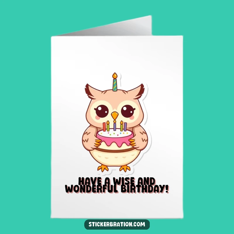 Free Printable Owl Birthday Card: Funny Downloadable Cake-Loving Hoot!