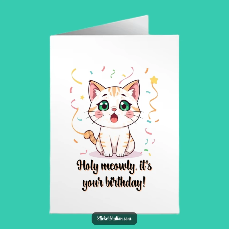 Free Printable Surprised Cat Birthday Card: Funny Downloadable Party Surprise!