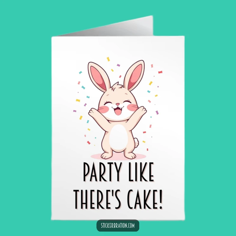 Free Printable Birthday Card: Bunny Tossing Confetti, Funny Downloadable Gift, DIY Fun