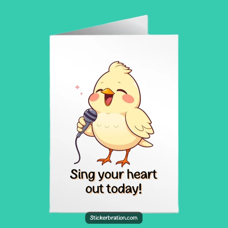 Free Printable Birthday Card: Singing Bird Mic Star Funny Downloadable Gift