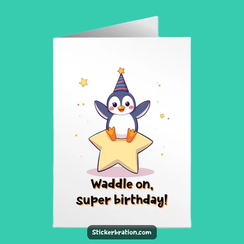 Free Printable Bday Card: Penguin's Star Dance! Funny Downloadable Joy