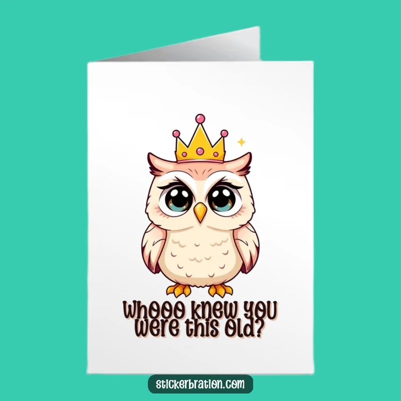 Free Printable Birthday Card: Shocked Owl Party Crown Funny Downloadable Gift