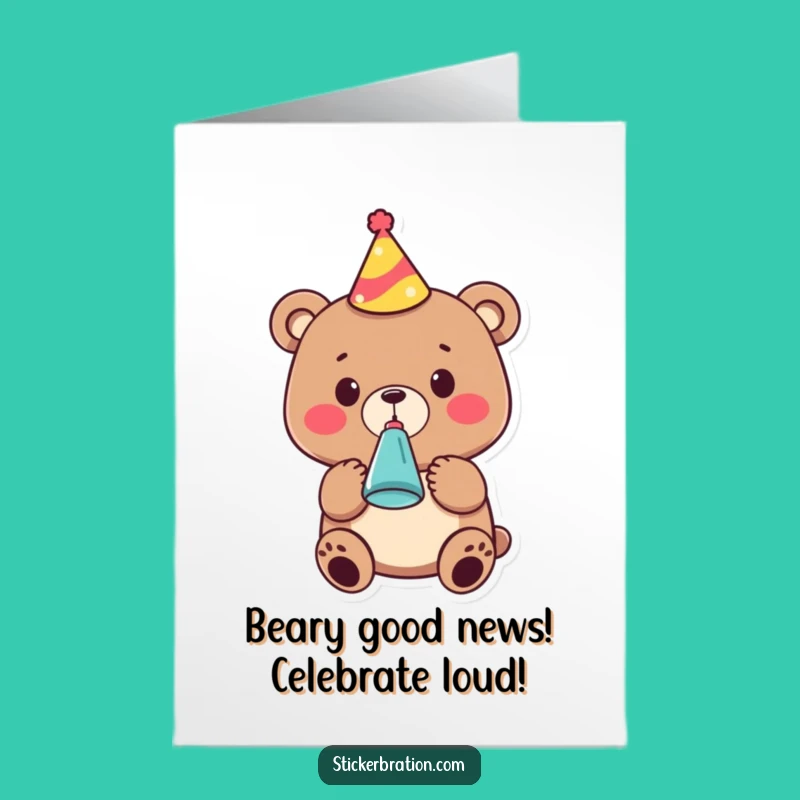 Free Printable Bear Party Noisemaker Congrats Card - Festive Downloadable